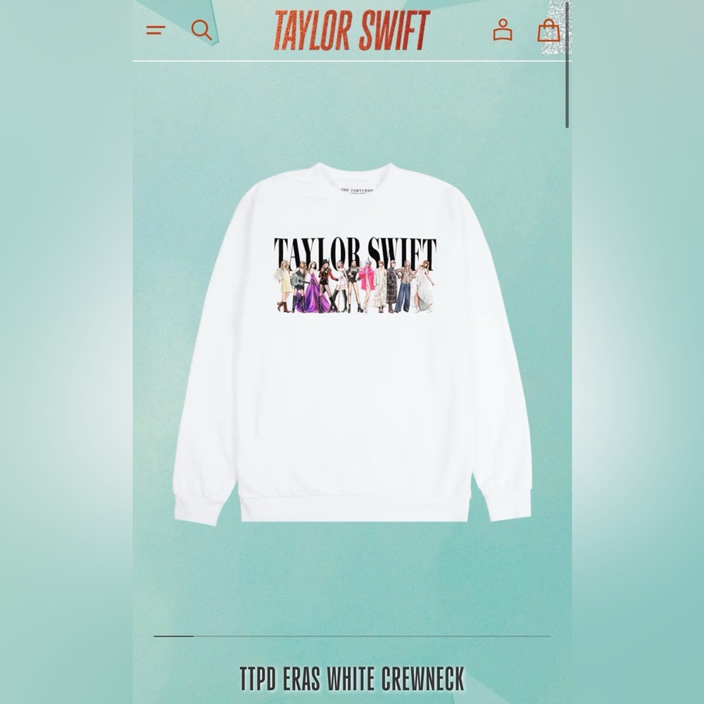 Taylor Swift TTPD Eras White Crewneck Sweatshirt, size M